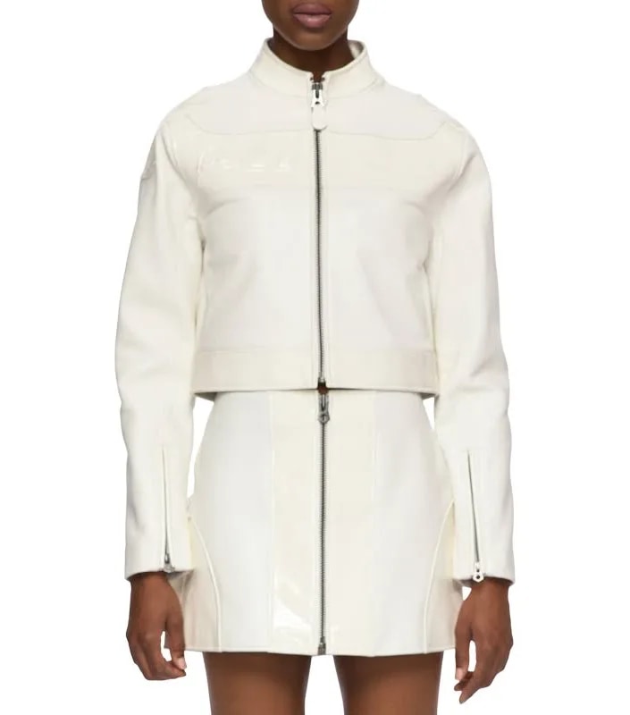 Avirex Women’s Leather MOTO Skirt Snow White/ Blanche Neige