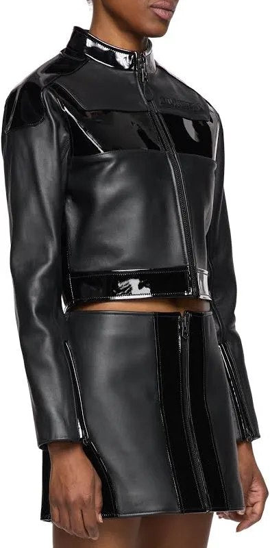 Avirex Cropped Women’s Patent Leather Jacket Icon Limited Jet Black