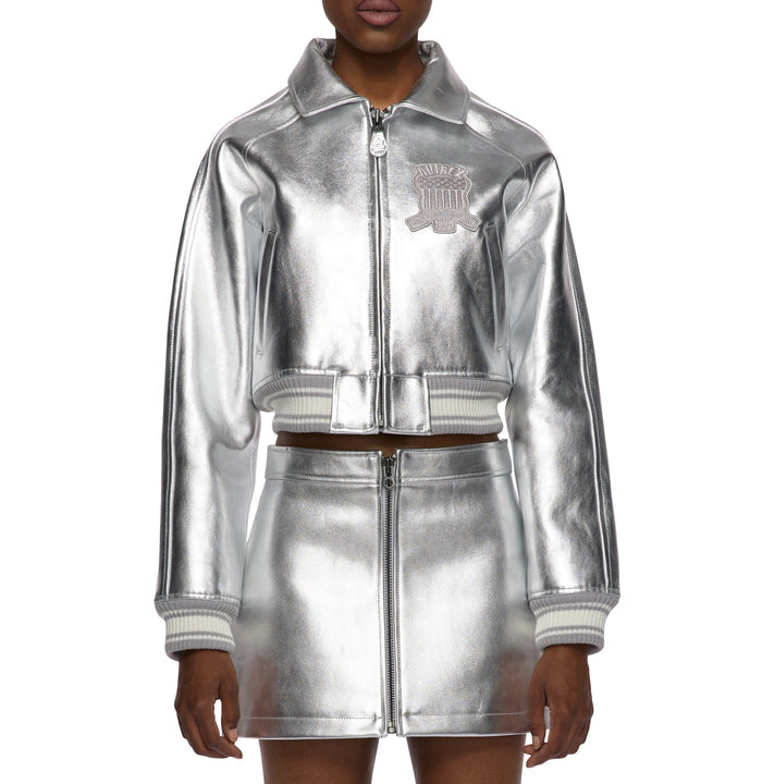 Avirex Women’s Leather MOTO Skirt Metallic Silver/Argent
