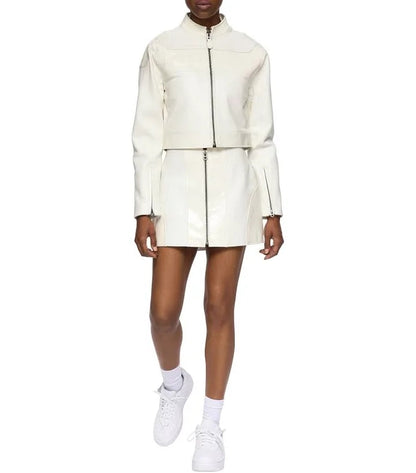 Avirex Women’s Leather MOTO Skirt Snow White/ Blanche Neige