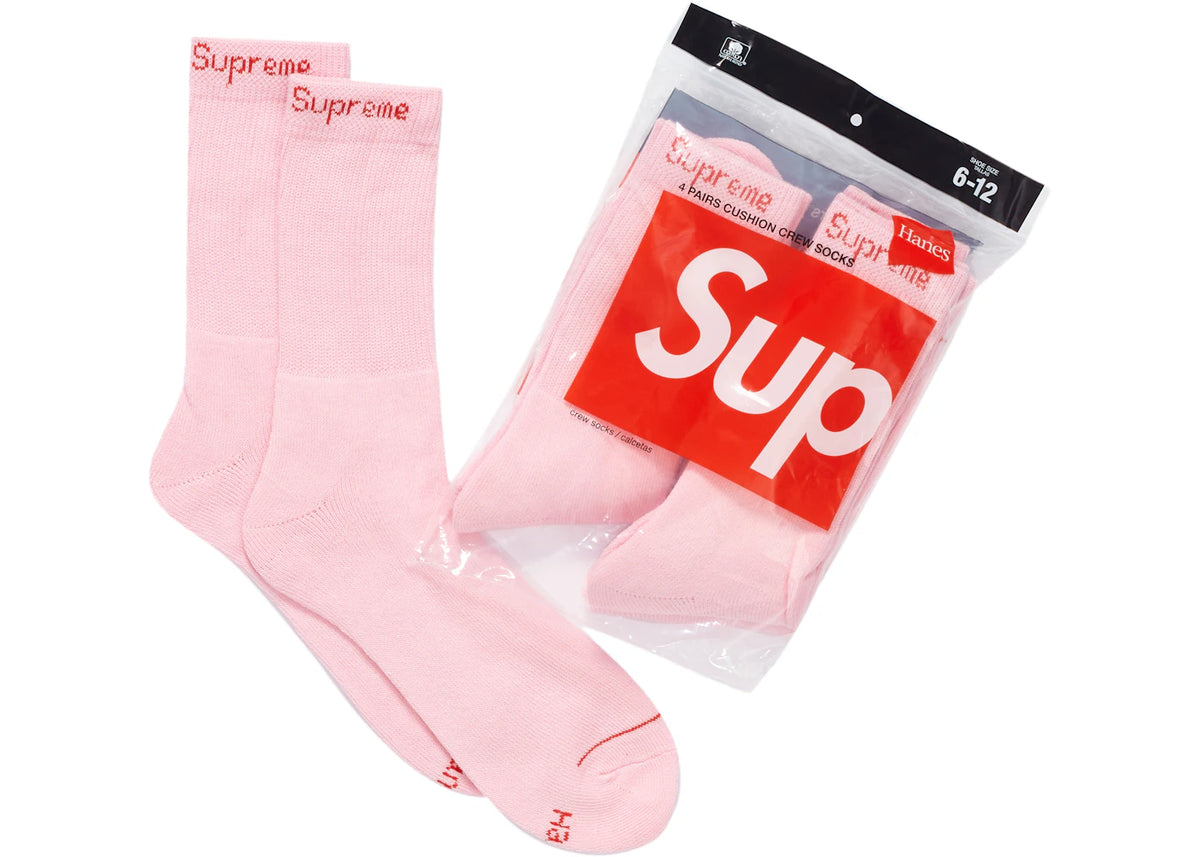 Supreme Hanes Crew Socks (4 Pack) Pink