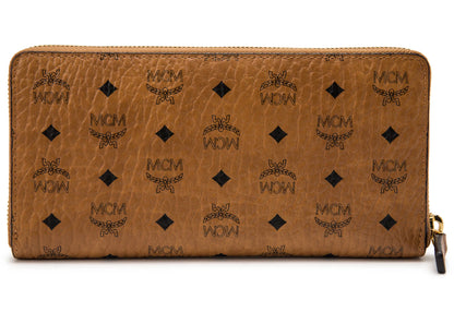 MCM Zip Around Wallet Original Visetos Large Cognac