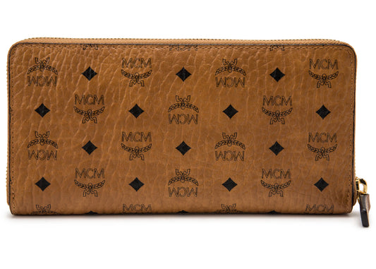 MCM Zip Around Wallet Original Visetos Large Cognac