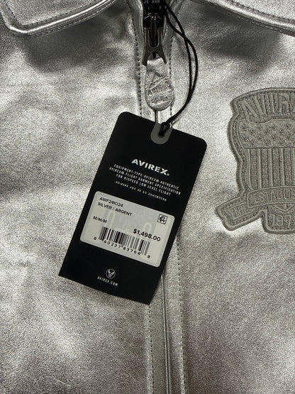 Avirex Women’s Cropped Icon Limited Leather Jacket Silver/ Argent