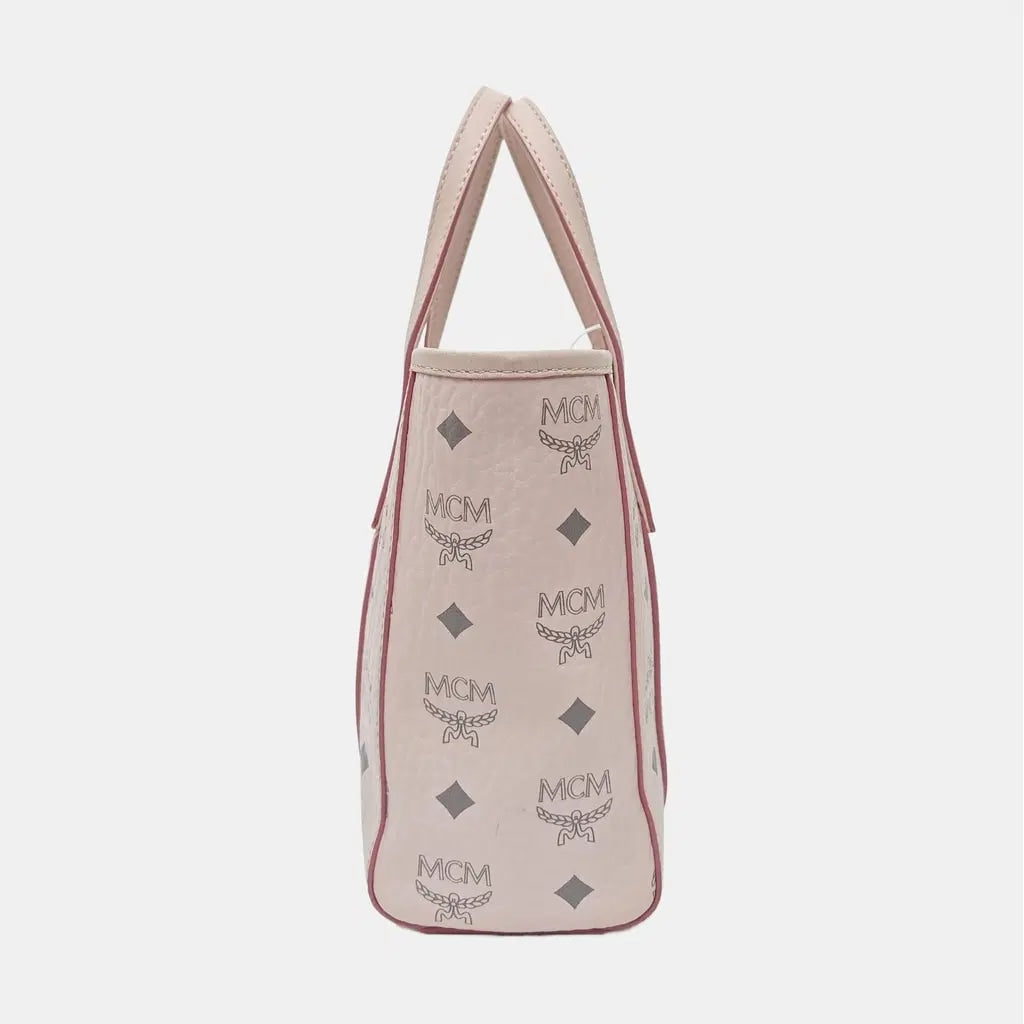 MCM Toni Visetos Handbag Leather Pink Gray