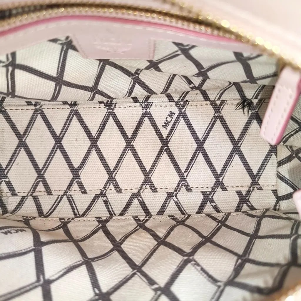 MCM Toni Visetos Handbag Leather Pink Gray