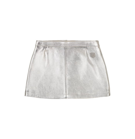 Avirex Women’s Leather MOTO Skirt Metallic Silver/Argent