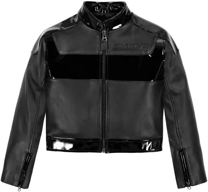 Avirex Cropped Women’s Patent Leather Jacket Icon Limited Jet Black