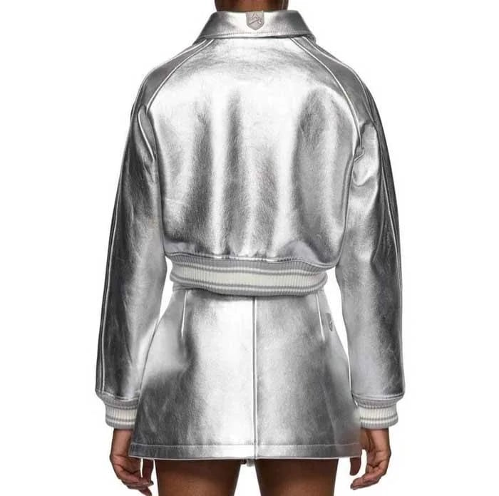 Avirex Women’s Leather MOTO Skirt Metallic Silver/Argent