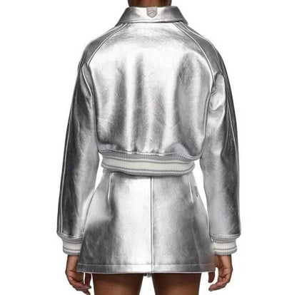 Avirex Women’s Leather MOTO Skirt Metallic Silver/Argent
