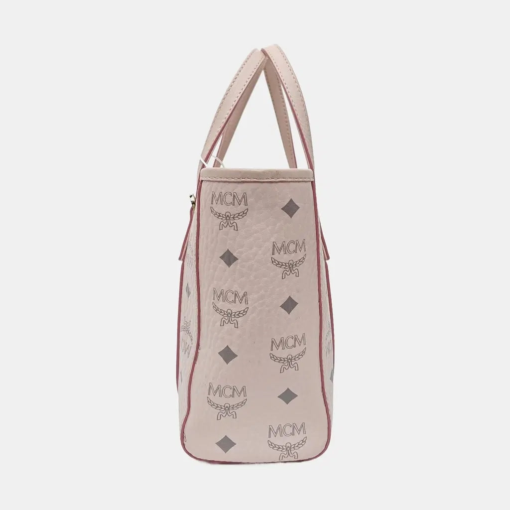 MCM Toni Visetos Handbag Leather Pink Gray