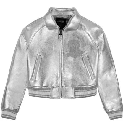 Avirex Women’s Cropped Icon Limited Leather Jacket Silver/ Argent