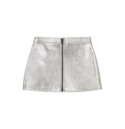 Avirex Women’s Leather MOTO Skirt Metallic Silver/Argent