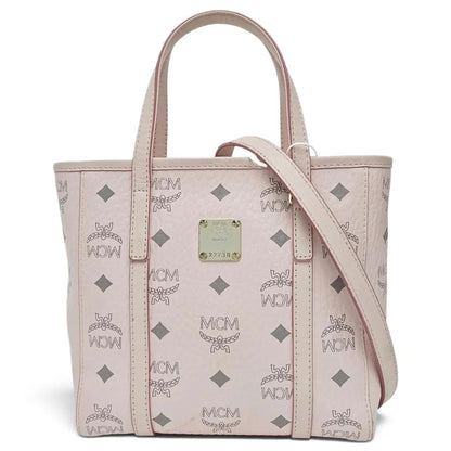 MCM Toni Visetos Handbag Leather Pink Gray