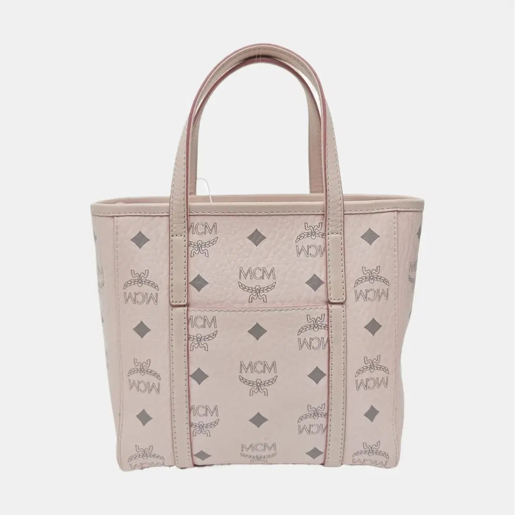 MCM Toni Visetos Handbag Leather Pink Gray