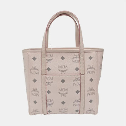 MCM Toni Visetos Handbag Leather Pink Gray